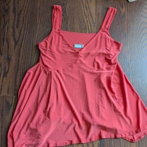 Sympli Made In Canada Bold Red Orange Sleeveless Top Slinky Sz 14 Poly Spandex